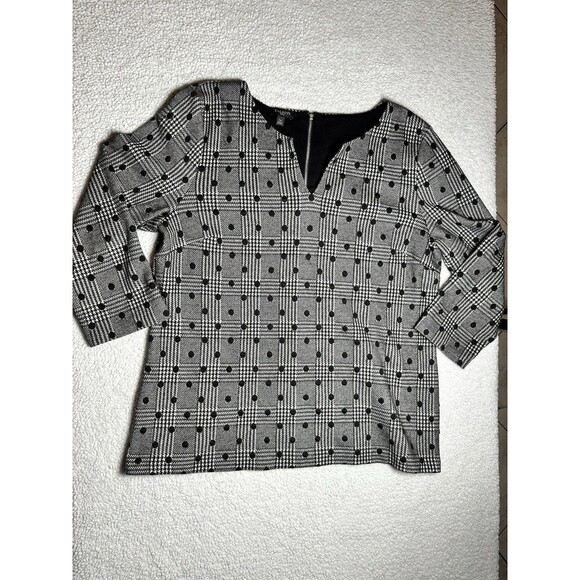 Talbots pretty Plaid Polka Dot Black L Petite Career Preppy Minimalist Work - Picture 1 of 7